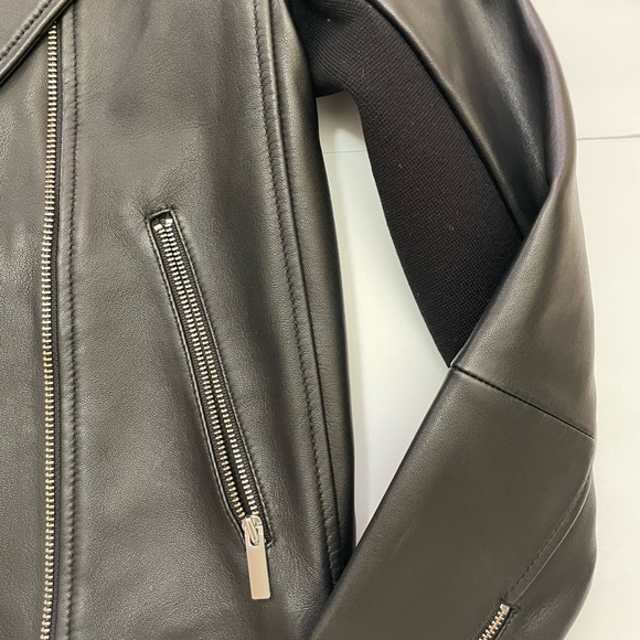 Theory NEW Slim Fit Black Leather Moto Jacket Size S - Picture 10 of 15